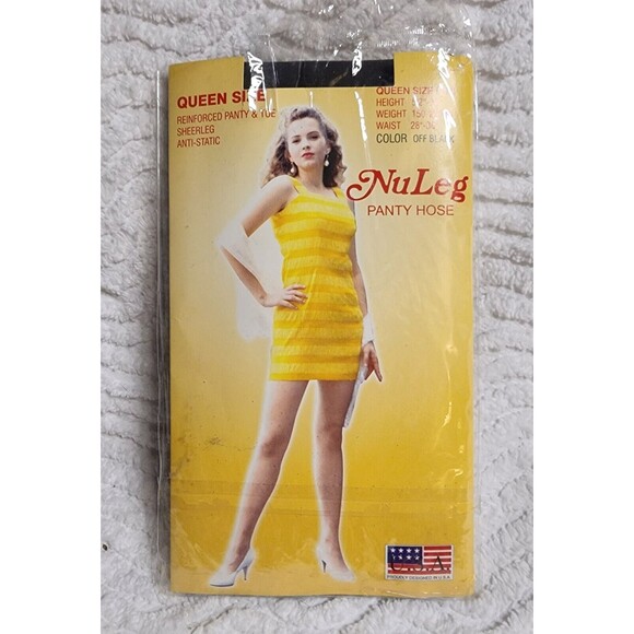 Vintage NEW NuLeg OFF BLACK Sheerleg Pantyhose Queen Size NiP Made In USA - Picture 1 of 3
